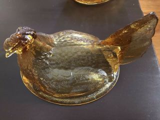 Vintage Glass Amber/Brown Hen on Nest Dish 6