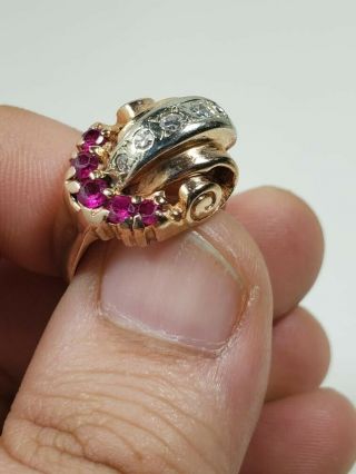 Vintage Rose Gold 14k Ruby And Diamond Ring Size 7 1/2