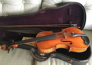Old Antique German Violin With Bow And Case Vintage
