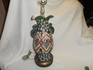Vintage Oriental/asian Table Lamp Raised & Beaded Design Electric No/r