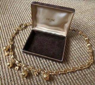 Rare Authentic Celine Vintage Logo Charm Chain Belt Gold 35.  4 " Long