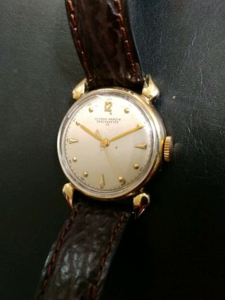 Vintage Mens Ulysse Nardin 14k Solid Gold Mechanical Watch Adjusted Chronometer