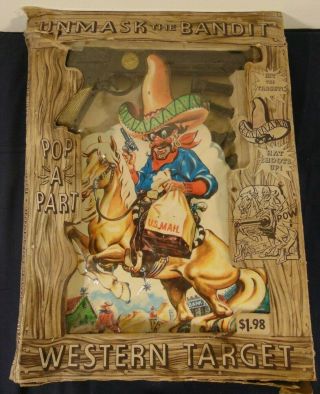 1959 Knickerbocker Unmask The Bandit Pop A Part Western Target Toy Shooting Game
