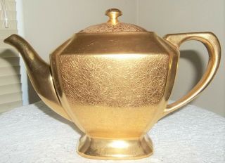 Vintage Wheeling Glass China Gold Florals Encrusted 4 Cup Teapot 1253 W.  Va