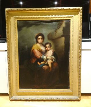 Huge 18th Century Spanish Old Master Madonna Child Antique Oil Painting Murillo