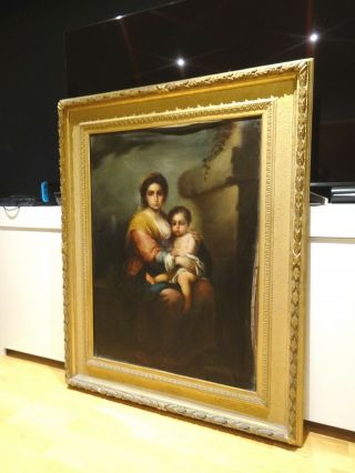 Huge 18th Century Spanish Old Master Madonna Child Antique Oil Painting MURILLO 2