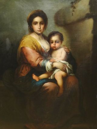 Huge 18th Century Spanish Old Master Madonna Child Antique Oil Painting MURILLO 3