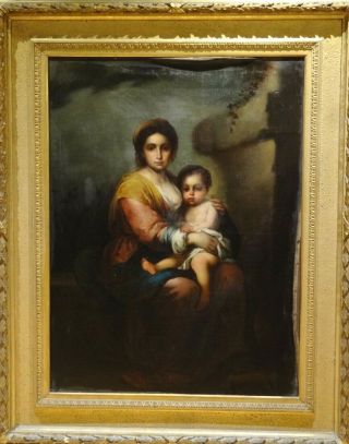 Huge 18th Century Spanish Old Master Madonna Child Antique Oil Painting MURILLO 4