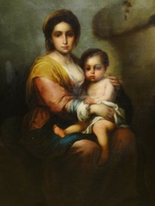 Huge 18th Century Spanish Old Master Madonna Child Antique Oil Painting MURILLO 5