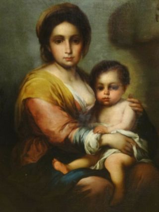 Huge 18th Century Spanish Old Master Madonna Child Antique Oil Painting MURILLO 6