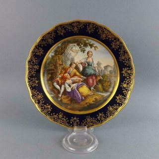 Antique Meissen German Porcelain Hand Painted Romantic Scene Plate Circa 19c