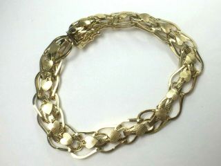 Stunning Heavy 14k Yellow Gold Heart Link Charm Bracelet Starter.  7 - 1/8 ".  12.  1gm