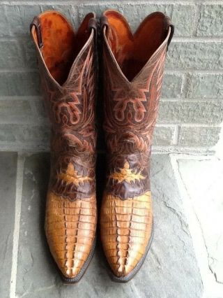 Vintage Lucchese Caiman Cut Out Cowboy Boots 11d