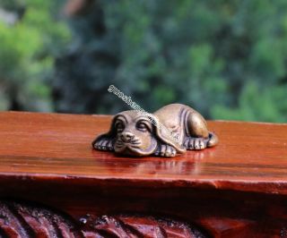 5 Cm Chinese Pure Bronze Migru Hound Beagle Stay Down Pet Dog Animal Sculpture