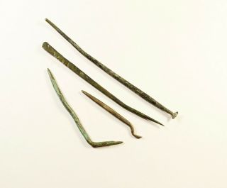 Selection Of 4 Ancient Roman Bronze/silver Medical/dental Tools - 2nd - 4th C Ad