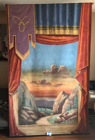 Antique Independent Order Of Odd Fellows Hand - Painted Scenic Backdrop Ioof