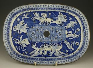 Antique Pottery Pearlware Blue Transfer Greek Platter & Drainer 1815 Not Spode 2