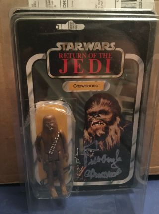 Vintage Star Wars Rotj Action Figure Chewbacca Moc Signed By Peter Mayhew Rare