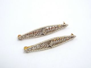 Antique 14k Yellow Gold Filigree & Diamond 2 Matching Bar Pins