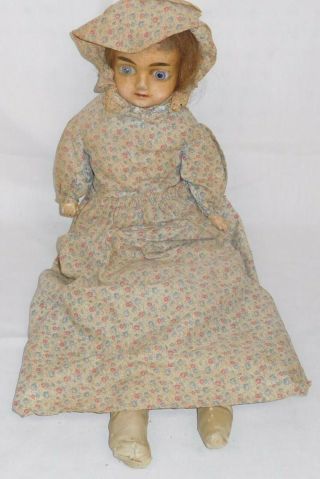 Rare Antique C.  1860 Wax Over Shoulder Head Doll W/ Wood Hands 23.  5 " Tall