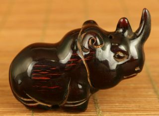 Chinese Rare Old Ox Horn Hand Carving Rhinoceros Statue Netsuke Decoration Gift