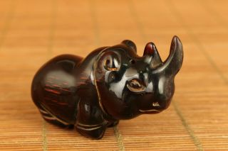 Chinese rare old ox horn Hand carving rhinoceros statue netsuke decoration gift 2