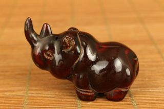 Chinese rare old ox horn Hand carving rhinoceros statue netsuke decoration gift 3