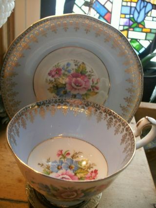 Stunning Queen Ann Cabinet Tea Cup And Saucer Blue/gold Design /floral