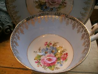 STUNNING QUEEN ANN CABINET TEA CUP AND SAUCER BLUE/GOLD DESIGN /FLORAL 3
