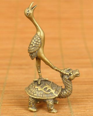 Chinese Old Bronze Handcarved Crane Tortoise Statue Table Home Decoration Gift