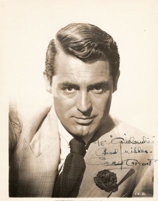 British - American Leading Actor Cary Grant,  Vintage Signed Studio Photo.