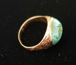 Antique c1900 Victorian VERY RARE natural Turquoise 14k etched Rose Gold Ring 9