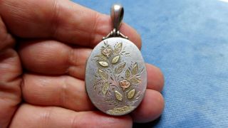 Antique English Sterling Silver Inset With Gold Photograph Locket N69148