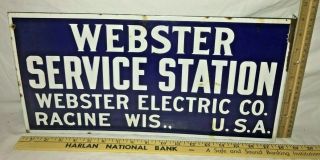 Antique Webster Service Station Racine Wi Porcelain Flange Sign Gas Oil Electric