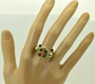 Rare Georgian Gold Plated Silver,  Enamel&coral Memento Mori Skull Poison Ring