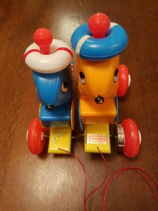 Vintage EDUCALUX Wooden PULL TOY Colorful Seals Educa Lux France 7