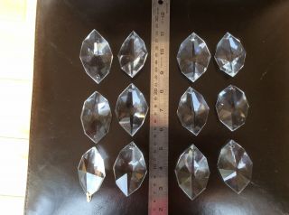 12 Vintage ‘long Octagonal Shape’ Facet Cut Crystal Prisms For Chandelier.