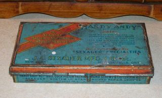 Vintage/antique 1931 Handy Andy No.  7 Metal Section Box Repair Kit Great Graphics