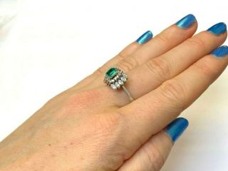 Vintage 18K White Gold Colombian Emerald and Diamond Ring Size 8 4