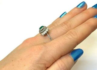 Vintage 18K White Gold Colombian Emerald and Diamond Ring Size 8 5