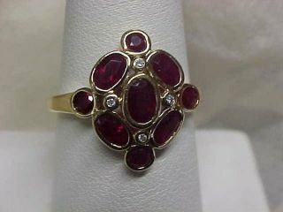 ESTATE 1.  80ctw NATURAL BEZEL SET RED RUBY & DIAMOND RING 14K YELLOW GOLD sz8 3