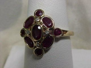 ESTATE 1.  80ctw NATURAL BEZEL SET RED RUBY & DIAMOND RING 14K YELLOW GOLD sz8 5