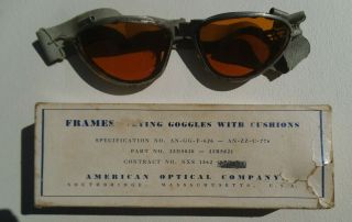 Vintage Wwii Flying Goggles Amber American Optical Company Motorcycle