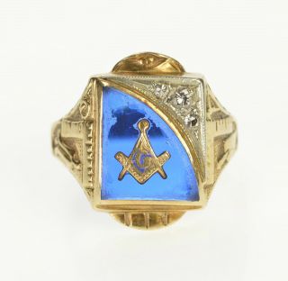 10k Retro Masonic Ornate Sim.  Sapphire Diamond Ring Size 8.  5 Yellow Gold 60