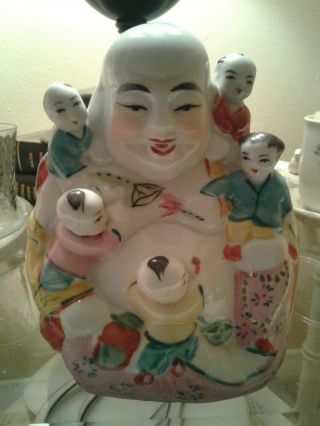 Vintage Chinese Porcelain Budda Buddha Statue With Children 5 3/4 " Euc