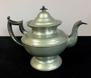 ANTIQUE EARLY 19TH C AMERICAN PEWTER TEA POT 3