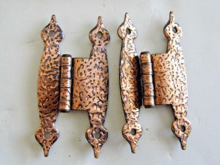 One Pair Vintage Hammered Copper Hinges 3/8 