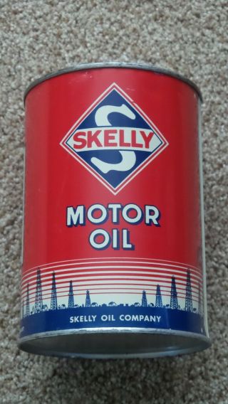 Vintage Skelly Motor Oil One Quart Metal Can Full Nos One