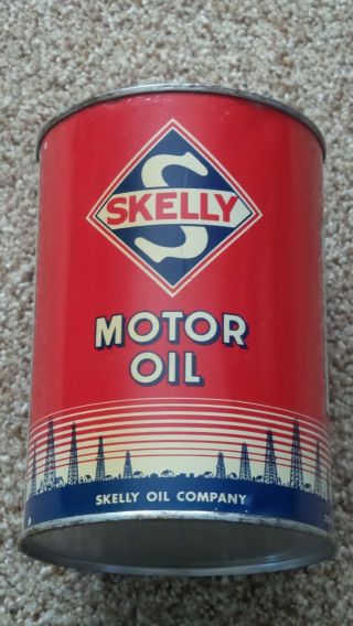 Vintage SKELLY Motor Oil One Quart Metal Can FULL NOS ONE 3