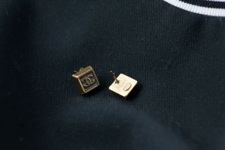 Authentic Vintage CHANEL CC Logo Gold and Black Tone Earrings - 3